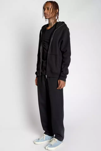 Sudadera con capucha con cremallera completa Negra personalizada de fábrica para hombres 460 GSM algodón de doble capa peso pesado patrón sólido estampado ODM suministro para invierno - Product Image 5