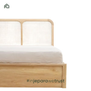 Modern Solid Teak Wicker Headboard King Size Wooden Rattan <b>Beds</b> Eco-Friendly Durable Commercial for Bedroom Hotel or Apartment - Product Image 4