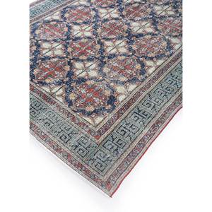 พรมขนสัตว์ถักมือสีเบจและสีน้ำตาลสไตล์วินเทจ รุ่น Pae-2369 สำหรับใช้ในบ้าน - ลายสี่เหลี่ยมรูปเหรียญแบบนามธรรมสำหรับห้องนั่งเล่นและทางเดิน - Product Image 2