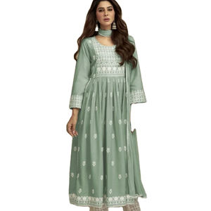 Latest Designer Pure Reyon Cotton Embroidery Tissue Net Work Salwar Suit <b>Indian</b> & <b>Pakistani</b> <b>Clothing</b> - Product Image 1