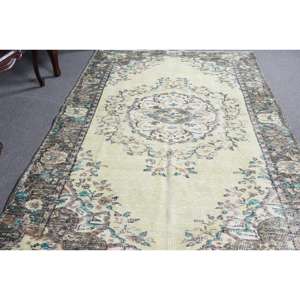 Alfombra de 4.8x7.8 pies, Alfombra Turca Vintage, Alfombra de Lana con Rayas Azules - Product Image 3