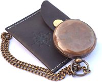 Boussole de poche en laiton antique avec chaîne et étui en cuir, gravure imprimée, design nautique circulaire fait main pour le voyage