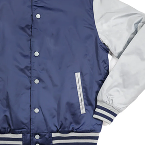 Chaqueta Bomber de Béisbol Clásica Unisex Azul Marino y Gris, Lisa, de Satén, con Cuello en V y Puños, Reversible, Impermeable, para Primavera - Product Image 3