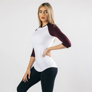 Women's Summer Cotton Sport T-Shirt <b>Slim</b> 3/4 Raglan Sleeve Trending Casual Fashion with Custom Logo Puff Printing T-Shirt - Product Image 2