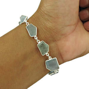 La pulsera de cadena étnica de plata de ley sólida 925 viene con pulseras Bohemias de piedras preciosas aguamarina para venta al por mayor - Product Image 2