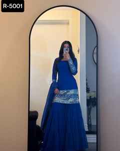 Nouveau lourd Bollywood Designer Salwar Kameez costume Style pakistanais Gharara costume avec broderie dentelle bordure Georgette Dupatta ensemble - Product Image 3