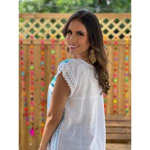 Vestido Casual de Verano para Mujer, Bordado, con Mangas Cortas y Ribete de Encaje, de Algodón - Product Image 4