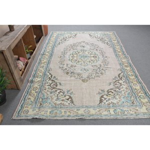 Tapis en laine turque vintage 5.6 X 8.6ft fait à la main classique Beige bleu abstrait Patchwork Design haute qualité en peluche tapis ensembles - Product Image 3
