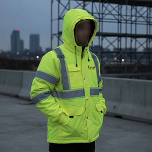 Chaqueta de Trabajo de Invierno de Alta Visibilidad Personalizada con Franjas Reflectantes de Seguridad - Sudadera con Cremallera Personalizada, Chaqueta de Seguridad para Hombre - Product Image 5