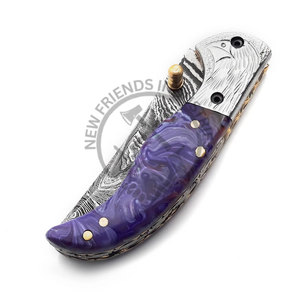 Couteau de poche pliant pour camping tactique combat et chasse, en acier damas, véritable couche de résine, 352 couches, vente en gros - Product Image 6
