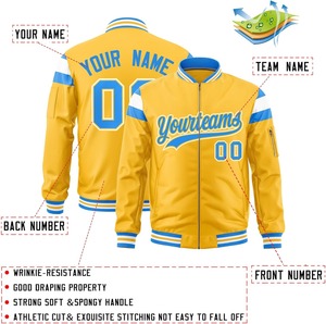 Blouson d'aviateur universitaire personnalisé avec fermeture éclair en satin à rayures contrastées veste de sport universitaire OEM ODM pour hommes livraison directe - Product Image 3