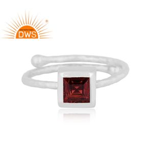 Anillo de piedras preciosas de granate natural de plata de ley fina de diseño hecho a mano, anillo ajustable, fabricante de joyas - Product Image 2