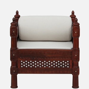 Sofá de madera Sheesham Durbar tradicional de 1 plaza en acabado de roble miel para juegos de sala de estar - Product Image 4