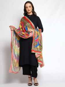 ผ้าไหม dupatta กับขอบลูกไม้สีทองและลายดอกไม้ทำจากกระจกผ้าคลุมไหล่ชินอนสไตล์ชนเผ่าสำหรับทำงานเปิดตัวใหม่ - Product Image 2