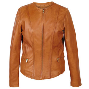 Chaqueta de cuero de Napa real suave de diseñador de moda elegante de bronceado para mujer, chaqueta marrón de cuero puro para mujer - Product Image 1