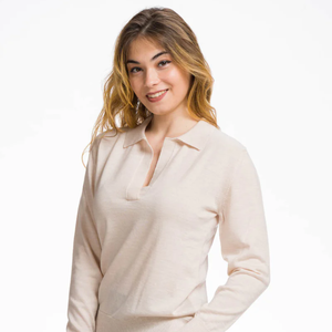 <span class=keywords><strong>Paula</strong></span> của phụ nữ buttonless polo Áo sơ mi trong tinh khiết Virgin Merino len phẳng dệt kim với kết cấu mỏng dài áo thun Made in Italy - Product Image 2