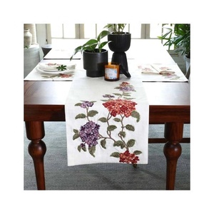 Custom Made Floral Multi Coloured Embroidered Heat Resistant Pure Cotton High Grade Natural Modern Style Office <b>Table</b> <b>Runner</b> Set - Product Image 1