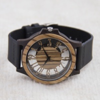 Reloj de Madera con Diseño Hueco en Cuero para Hombre y Mujer, Reloj de Pulsera de Cuarzo Transparente para Hombre