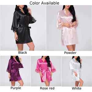 Camisón de satén de seda con cuello en V para mujer, bata de baño suave con lencería de encaje, camisones de verano y ropa de dormir - Product Image 5