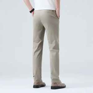 Pantalon homme décontracté coupe cintrée léger écologique et respirant 100% coton devant plat taille moyenne motif droit uni - Product Image 2