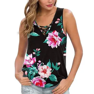 Tùy chỉnh thiết kế logo hoa in không tay xe tăng Tops hoa thăng hoa Tank Tops mặc giản dị Hot phụ nữ Tank Tops