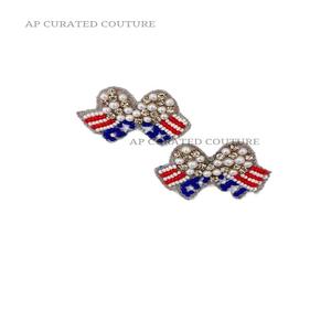 2025 boucles d'oreilles exclusives en perles de drapeau américain rouge blanc et bleu pour femmes-bijoux faits à la main personnalisés - Product Image 2