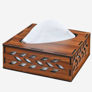 Caja de pañuelos de madera clásica hecha a mano organizador decorativo diseño recortado caja de almacenamiento de servilletas para sala de estar o cualquier espacio - Product Image 1