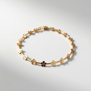 Pulsera de Oro Sólido de Lujo de 18K con Eslabones Florales para Mujer, Detalles de Flores Pulidas, Certificación GIA, Joyería Fina de Alta Gama - Product Image 1