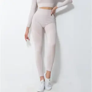 Logotipo personalizado para mujer Moda Yoga Gimnasio Ropa de entrenamiento Color sólido Top deportivo sin costuras y conjuntos para Fitness y entrenamiento - Product Image 4