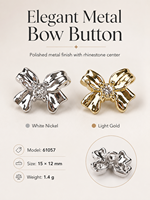 Bouton décoratif de luxe en alliage métallique avec nœud en strass pour manteau, trench, pull, tricot, accessoires vestimentaires