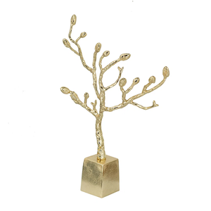 <b>Tree</b> Sculpture Metal Sculpture and Base With Gold Finishing Festive Table Top Centerpiece Indian Factory Manufactured Sculpture - Product Image 1