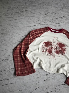 Custom Vintage Long Sleeve T-Shirt Men Women Plaid <b>Raglan</b> Waffle Knit Thermal Graphic Printed Streetwear <b>Tops</b> OEM - Product Image 3