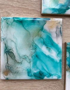 Jewel <b>Crystal</b> Epoxy Resin <b>Coasters</b> with Abstract Sea Round Letters and Painted Model Waterproof Customizable for Wedding Gifts - Product Image 4