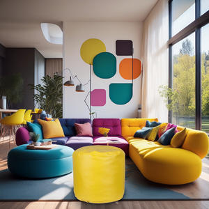 Puf Redondo Amarillo Cómodo para el Hogar, 65x50cm, Asiento Acolchado - Product Image 3