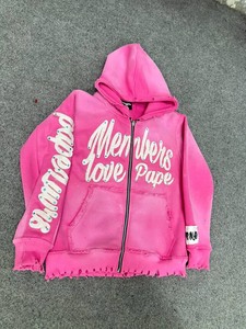 Sudadera con Capucha Extra Grande de Alta Calidad para Hombre, Lavada al Ácido, con Cierre Completo, de Algodón, Estilo Urbano, Diseño Personalizado, Estilo Holgado - Product Image 4