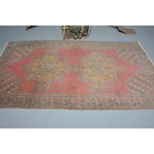 พรมตุรกีวินเทจ7.9ft 4.2 x ขนแกะสีเหลืองสีชมพูสีเหลืองถักทอแบบแบนลายเย็บปะติดปะต่อกันสำหรับห้องนั่งเล่นห้องโถงของตกแต่งทางเดินลาเท็กซ์ - Product Image 3