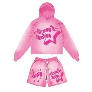 Sudadera con capucha para hombre con parche desgastado bordado con apliques, conjunto de pantalones cortos con capucha y lavado ácido, conjunto corto de 2 piezas, conjunto de Sudadera con capucha y pantalones cortos para hombre - Product Image 6