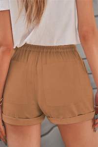 Pantalones cortos ligeros para mujer, pantalones cortos informales holgados a la moda, pantalones cortos cómodos con cordón de cintura elástica, 85% algodón, 15% poliéster, pantalones cortos - Product Image 2