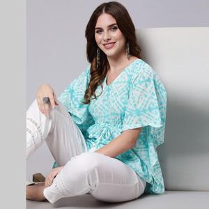 Vestido Kaftán de Algodón con Estampado Tie Dye Azul Claro, Estilo Casual Elegante con Cintura Elástica, Talla Única XS-XL para Salir de Noche - Suministro ODM - Product Image 3
