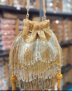 Indian Handmade Beads Work Potli <b>Bag</b> Ethnic Indian Embroidered Latest Design <b>Women</b> Wedding Gift Handbag - Product Image 2