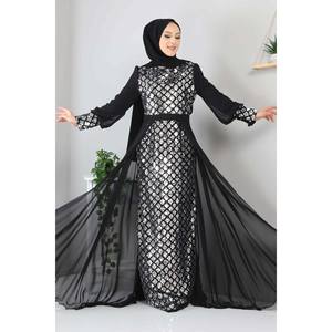 Vestido de Noche Sencillo con Corte en A, Detalle de Volantes, Cintura Imperio, Mangas Cortas, Estampado Floral de Encaje, Largo Maxi hasta el Suelo para Fiesta, Talla XL - Product Image 6