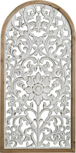 Décoration murale en bois massif, panneau floral sculpté à la main avec finition blanche vieillie, sculpture décorative suspendue de style ferme vintage - Product Image 3