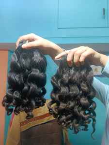 Extensiones de cabello Remy indio negro a granel, ONDA DE AGUA recta sedosa, onda profunda, onda suelta, doble trama, cutícula alineada - Product Image 2