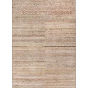 พรมอัฟกันถักมือสีน้ำตาลเบจลายทางนามธรรมรูปทรงสี่เหลี่ยมผืนผ้าขนาด 9x12 ฟุต สำหรับตกแต่งบ้าน ห้องนั่งเล่น ทางเดิน-LSEA-1011 - Product Image 1