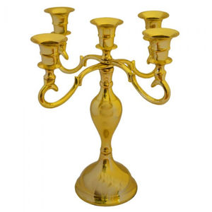 Support de bougie de table de mariage vintage à 5 bras en aluminium argenté, candélabre en métal poli pour la décoration de table et d'événements à domicile - Product Image 5