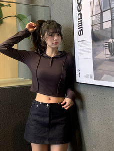 HOOR H0014 Sudadera Corta Ajustada de Manga Corta con Capucha para Mujer, Estilo Coreano, Talla Única, 5 Colores - Product Image 2