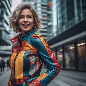 เสื้อแจ็กเก็ตหนัง PU สำหรับผู้หญิงเสื้อคลุมหนังมีกระเป๋าสไตล์สตรีทสไตล์แฟชั่น - Product Image 2