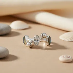 Anillo de Cóctel Geométrico de Plata 925 para Mujer con Perla y Piedra Preciosa, Estilo Bohemia, Joyería de Moda para Fiestas y Uso Diario - Product Image 2