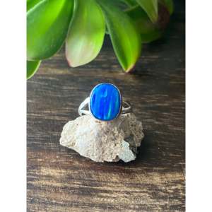 Navajo Handmade Sterling Silver <b>Ring</b> with <b>Blue</b> <b>Opal</b> Cushion Cut Boho Statement Jewelry Size 5.5 - Product Image 1