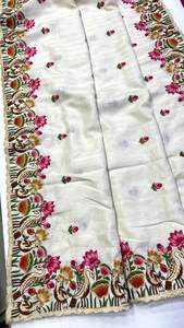 Sari en soie pour femmes avec broderie et travail au fil de viscose - Tenue de fête, de mariage et de festival - Product Image 3